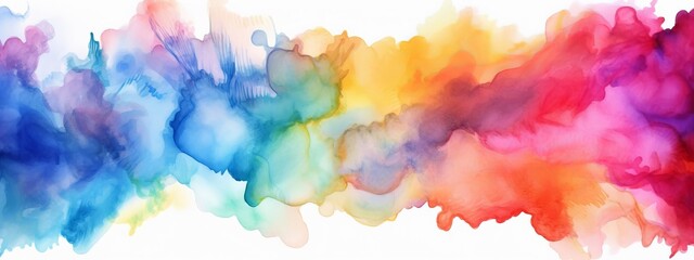 Poster - Abstract colorful rainbow color painting illustration texture  - watercolor splashes, isolated on white background Generative AI