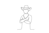 Fototapeta Dinusie - A little cowboy stood proudly. Cowboy one-line drawing