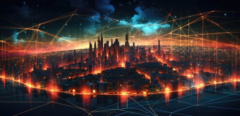 the world surrounded by technology and an image of a city generative ai