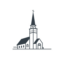 Church Building Icon. Church In Continuous Line Art Drawing Style. Abstract Church Building. Minimalist Black Linear Sketch Isolated On White Background. Church Tower. Vector Illustration.