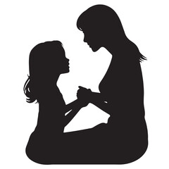 Wall Mural - Mother holding hands with daughter, Motherday. Black silhouette vector isolated