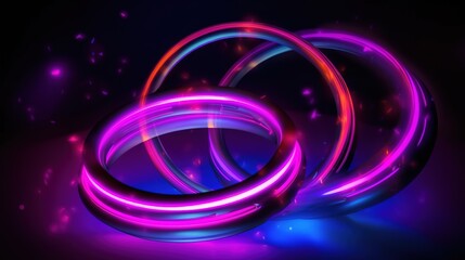 Background with glowing circles. Magic neon rings. generative ai