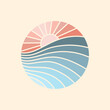 Summer holiday vector illustration; retro summer vacation, beach, sunset, ocean waves elements 