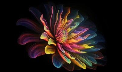 Sticker -  a multicolored flower on a black background with a black background and a black background with a black background and a black background with a white border.  generative ai