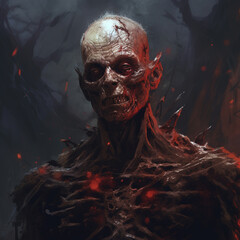 painting of an undead man, horror art, generative ai 