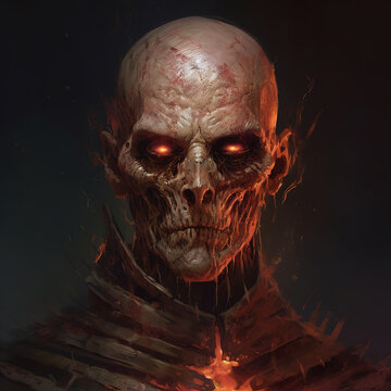 painting of an undead man, horror art, generative ai 