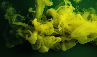 Poster -  a green and yellow liquid is floating in the air on a black background with a green background and a black background with a white border.  generative ai