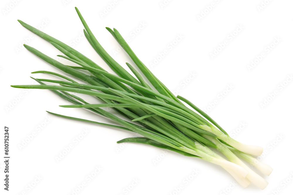 Fresh green onion on white background