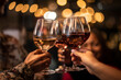 © Miljan Živković - Close up on hands o toasting with glasses of wine. Generative AI