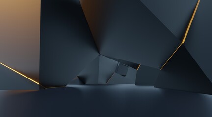 Aufkleber - Futuristic architecture background empty geometric interior with glowing lamps in dark tunnel 3d render