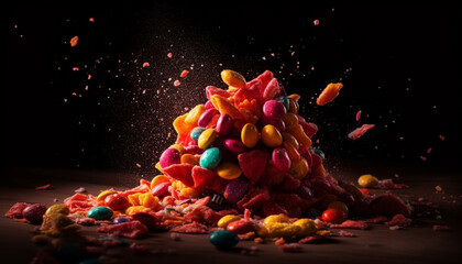 Vibrant candy explosion a gourmet dessert gift of sweet indulgence generated by AI