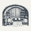 Wine cellar. Vintage woodcut engraving style vector illustration.	
