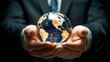 © Moritz - A businessman holds a global business globe, interconnected with a network, while focusing on digital marketing strategies and innovative solutions. Utilizing business development technology, this ind