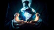 © Moritz - A businessman holds a global business globe, interconnected with a network, while focusing on digital marketing strategies and innovative solutions. Utilizing business development technology, this ind
