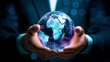 © Moritz - A businessman holds a global business globe, interconnected with a network, while focusing on digital marketing strategies and innovative solutions. Utilizing business development technology, this ind