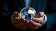 © Moritz - A businessman holds a global business globe, interconnected with a network, while focusing on digital marketing strategies and innovative solutions. Utilizing business development technology, this ind