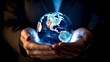 © Moritz - A businessman holds a global business globe, interconnected with a network, while focusing on digital marketing strategies and innovative solutions. Utilizing business development technology, this ind