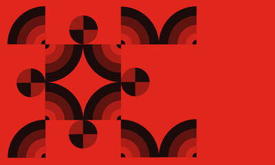 Aufkleber - Geometric shape composed of black quarter circles on a red background