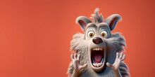 Cartoon Halloween Werewolf On A Red Background With Space For Copy. Generative AI
