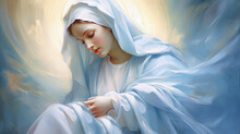 Virgin Mary With Child Jesus, Religious Illustration, Generative Ai
