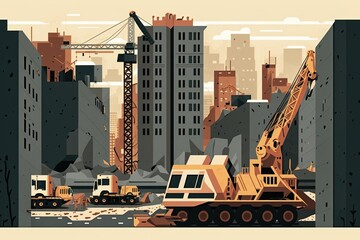 Wall Mural - towering crane in an urban setting. Generative AI