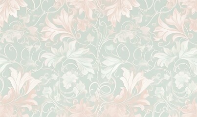Wall Mural -  a wallpaper with a floral design on a light green background with a light pink flower pattern on the left side of the image and a light green background with a.  generative ai