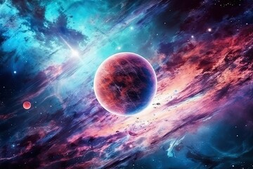Wall Mural - horizontal photo planet space galaxy generative ai
