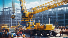 Construction Site With Large Crane. Generative AI.