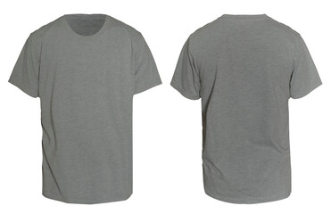 Blank shirt mock up template, front and back view,  plain grey t-shirt isolated on white. Tee design mockup presentation for print