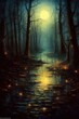 Landscape with trees. AI generated art illustration. 