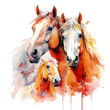three horses like a family on white background - generative ai