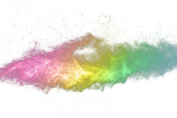 Wall Mural - abstract powder splatted background. Colorful powder explosion on white background. Colored cloud. Colorful dust explode. Paint Holi.