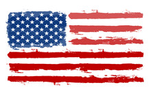 American Flag Brush Paint Texture. Grunge USA Flag. Vector Illustration For Celebration Holiday 4 Of July American President Day. Stars And Stripes.