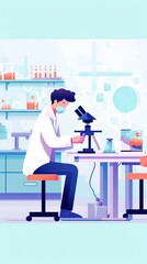 Poster - Scientist working in laboratory. cartoon style.