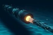 Glowing underwater fiber optic internet cable. AI generated, human enhanced