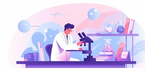 Poster - Scientist working with microscope in laboratory.biotechnology