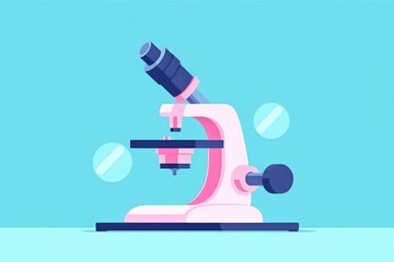 Poster - Microscope flat style illustration. Microscope isolated on blue background.