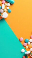 Aufkleber - Assorted pharmaceutical medicine pills, tablets and capsules over colorful background.vertical,