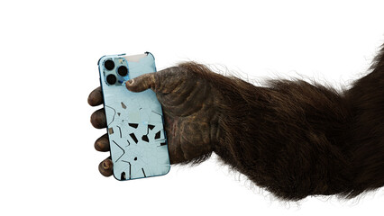 gorilla holding crushed phone 