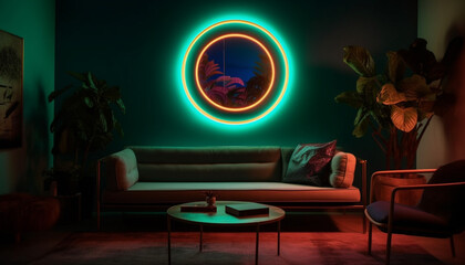 Sticker - Comfortable armchair glows in elegant, modern living room with natural decor generated by AI