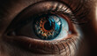 Close up of one woman blue eye, staring into the future generated by AI