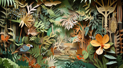  Paper art jungle illustration