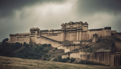 Wall Mural - Ancient sandstone ruins of a famous Christian monument in India generated by AI