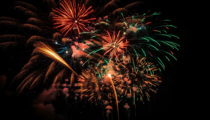 Poster - Vibrant colors illuminate exploding firework display on Fourth of July generated by AI