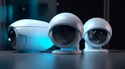 generic professional set of security cameras in white glossy material