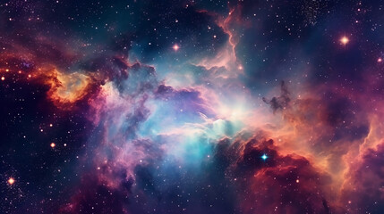 Wall Mural - an image of a nebula in space, light blue and crimson, color splash, light orange and purple, accura