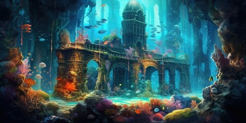 Wall Mural - mesmerizing underwater world illuminated by ethereal light  Generative AI Digital Illustration Part#060623 