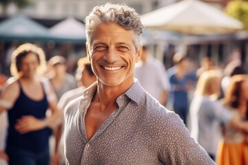 Portrait of a senior man smiling at the camera while standing in the street