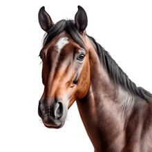 Horse Face Shot Isolated On White Background, Transparent Cutout