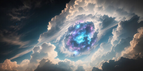 Wall Mural - abstract illustration of a nebula. galaxy filled with vibrant nebulae and celestial bodies. swirling